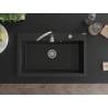 Mexen Elix évier en granit 1 bac 800 x 500 mm, noir/argent métallisé, siphon chromé - 6527801005-73