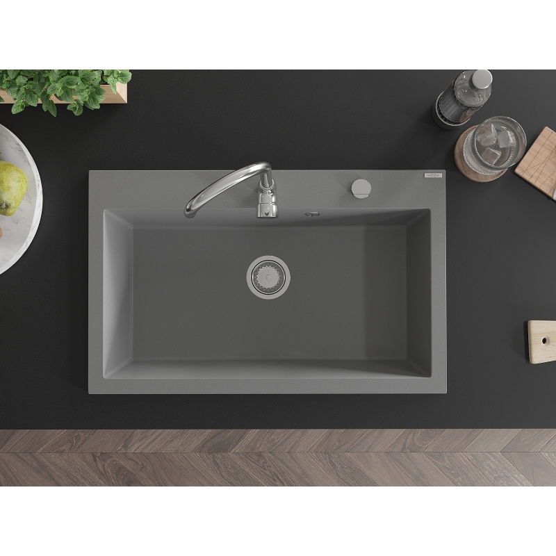 Mexen Elix évier de cuisine 1 bac en granit 800 x 500 mm, gris, siphon chromé - 6527801005-71