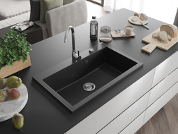 Mexen Elix évier en granit 1 bac 800 x 500 mm, noir, siphon chromé - 6527801005-77