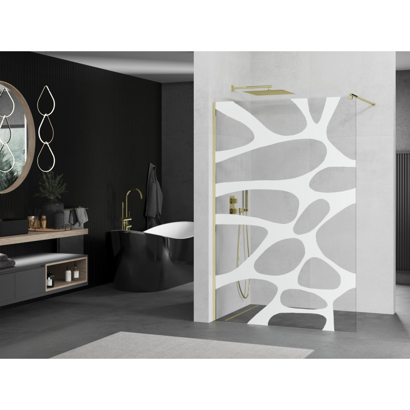Mexen Kioto paroi de douche Walk-in 70 x 200 cm, transparent/vague blanche 8 mm, or - 800-070-101-50-97