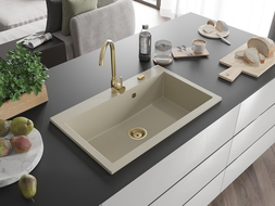 Mexen Elix évier en granit 1 bac 800 x 500 mm, beige, siphon doré - 6527801005-69-G