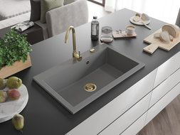 Mexen Elix évier en granit 1-bac 800 x 500 mm, gris, siphon doré - 6527801005-71-G