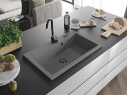 Évier en granit Mexen Elix 1 bac 800 x 500 mm, gris, siphon noir - 6527801005-71-B