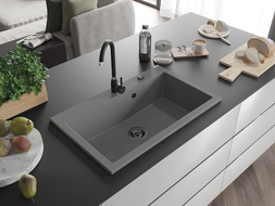 Mexen Elix évier en granit 1 bac 800 x 500 mm, gris, siphon noir - 6527801005-71-B