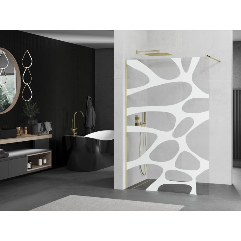 Mexen Kioto paroi de douche Walk-in 90 x 200 cm, vague blanche 8 mm, or - 800-090-101-50-97
