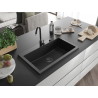 Mexen Elix évier en granit 1 bac 800 x 500 mm, noir, siphon noir - 6527801005-77-B