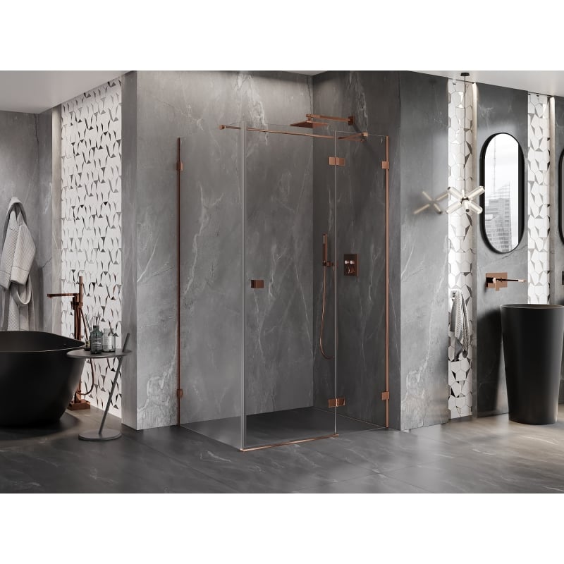 Mexen Lunar T cabine de douche pivotante droite 120 x 100 cm, transparent, or rose - 834T-120-100-60-00-P