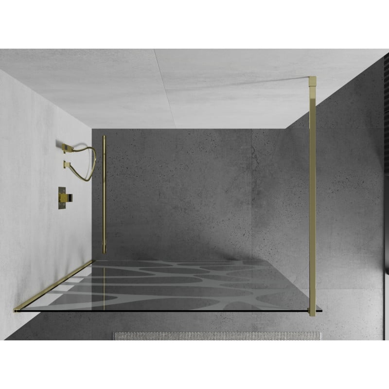Mexen Kioto paroi de douche Walk-in 120 x 200 cm, vague blanche 8 mm, dorée - 800-120-101-50-97