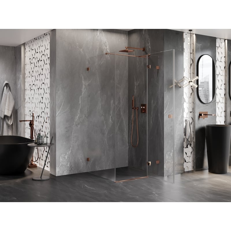 Mexen Lunar T cabine de douche pivotante droite 110 x 110 cm, transparent, or rose - 834T-110-110-60-00-P