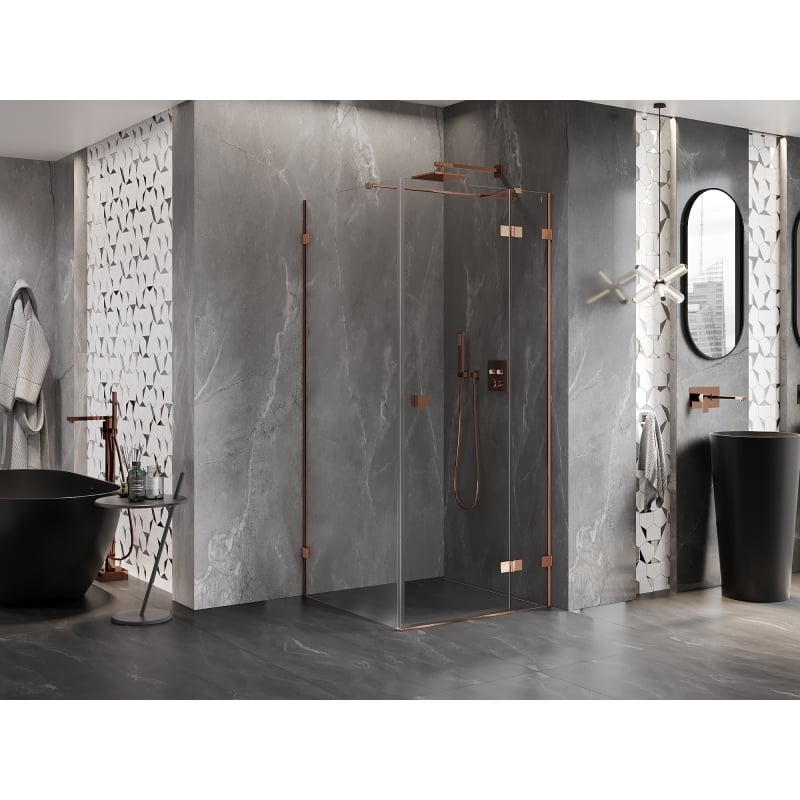 Mexen Lunar T cabine de douche pivotante droite 110 x 110 cm, transparent, or rose - 834T-110-110-60-00-P