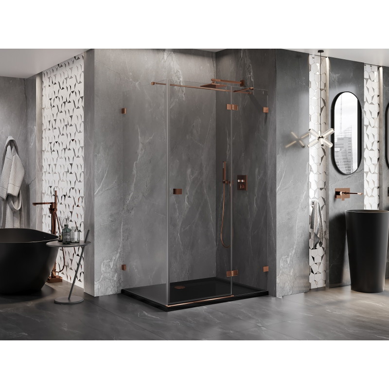 Mexen Lunar T cabine de douche pivotante droite 115 x 110 cm, transparent, or rose - 834T-115-110-60-00-P