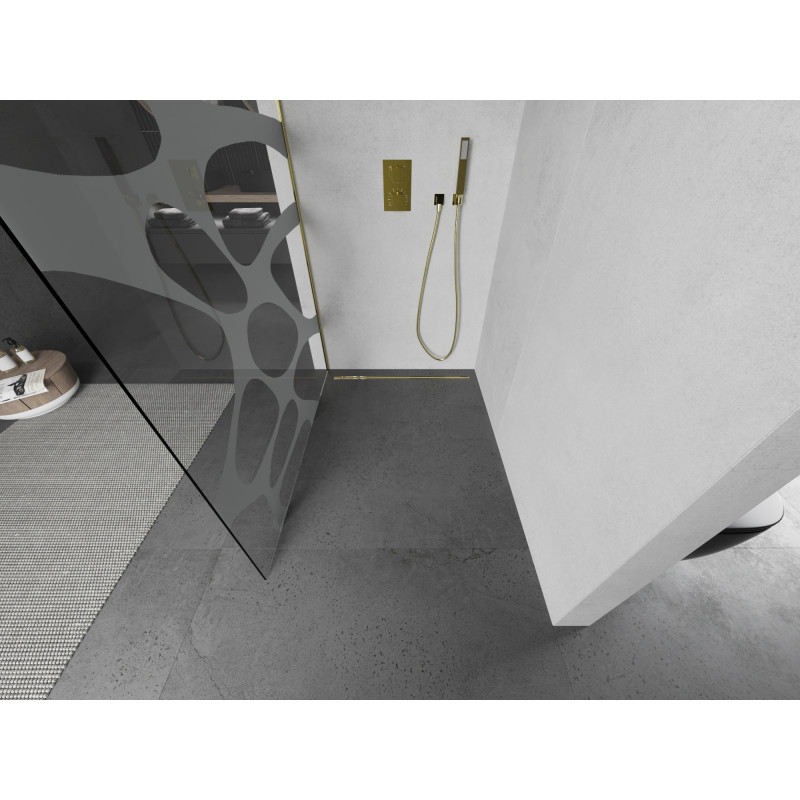 Mexen Kioto paroi de douche Walk-in 130 x 200 cm, vague blanche 8 mm, dorée - 800-130-101-50-97