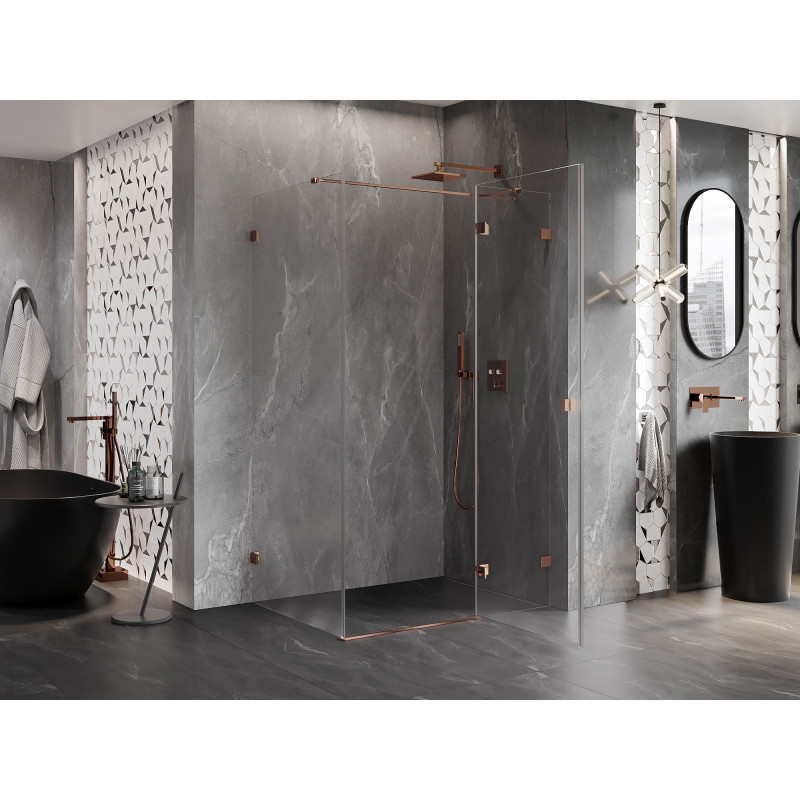 Mexen Lunar T cabine de douche pivotante droite 115 x 110 cm, transparent, or rose - 834T-115-110-60-00-P