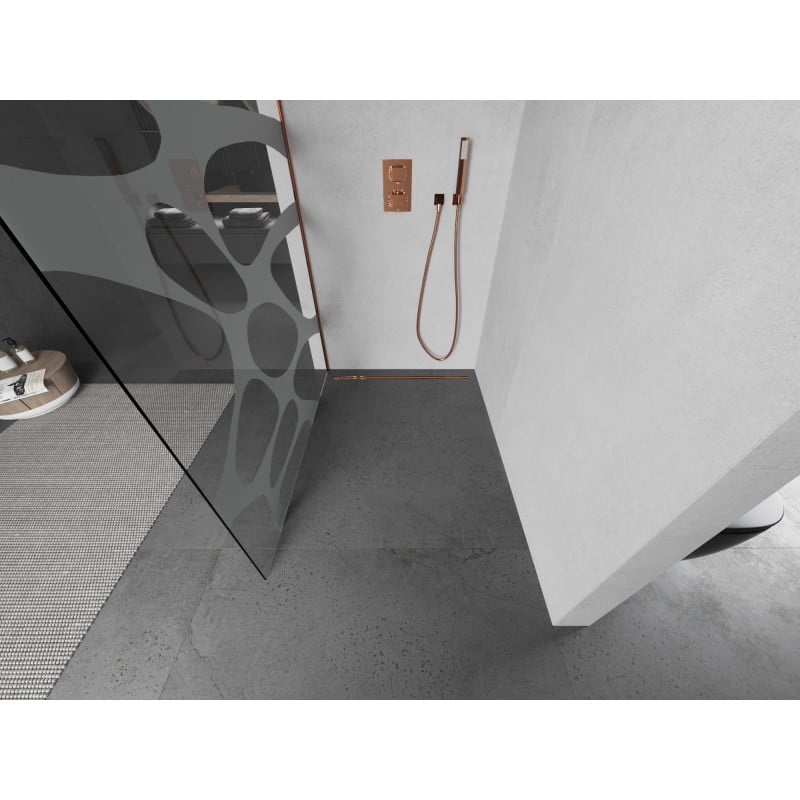 Mexen Kioto paroi de douche Walk-in 100 x 200 cm, vague blanche 8 mm, or rose - 800-100-101-60-97