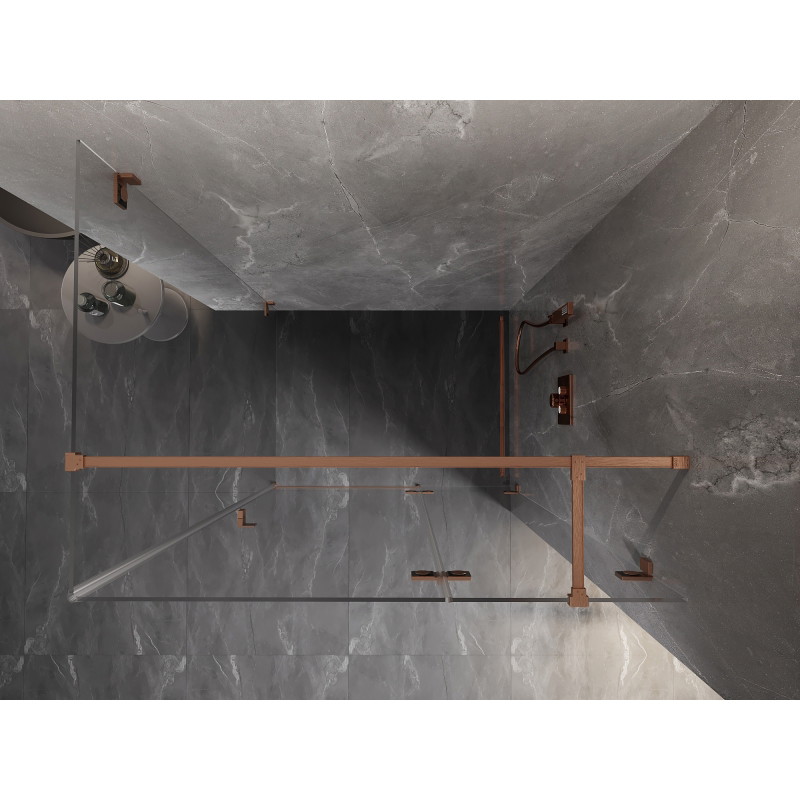 Mexen Lunar T cabine de douche pivotante droite 140 x 80 cm, transparent, cuivre brossé - 834T-140-080-65-00-P
