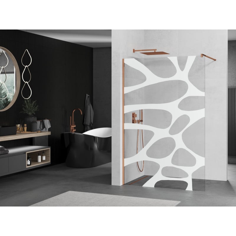 Mexen Kioto paroi de douche Walk-in 110 x 200 cm, vague blanche 8 mm, or rose - 800-110-101-60-97