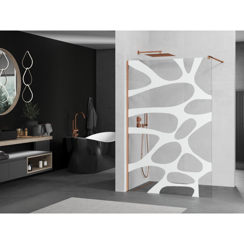 Mexen Kioto paroi de douche Walk-in 120 x 200 cm, vague blanche 8 mm, or rose - 800-120-101-60-97