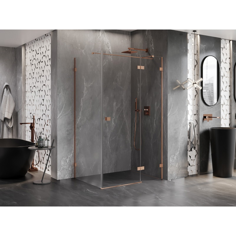 Mexen Lunar T cabine de douche pivotante droite 115 x 100 cm, transparent, cuivre brossé - 834T-115-100-65-00-P