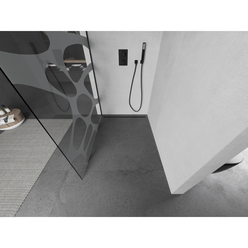 Mexen Kioto paroi de douche Walk-in 100 x 200 cm, vague blanche 8 mm, noire - 800-100-101-70-97