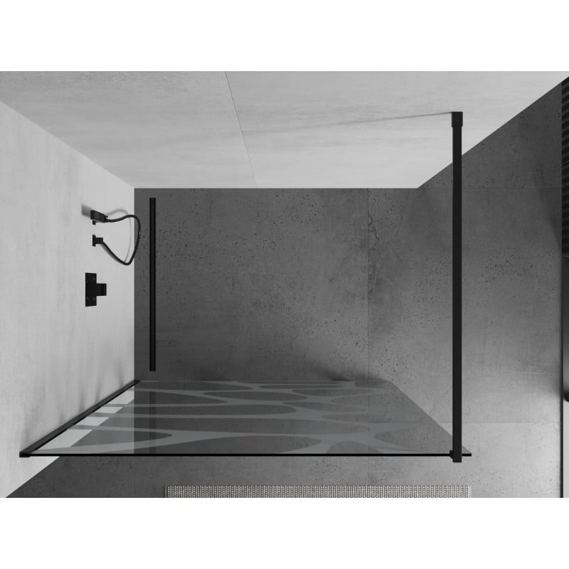 Mexen Kioto paroi de douche Walk-in 100 x 200 cm, vague blanche 8 mm, noire - 800-100-101-70-97