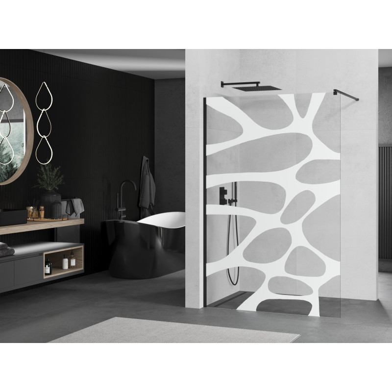 Mexen Kioto paroi de douche Walk-in 120 x 200 cm, vague blanche 8 mm, noire - 800-120-101-70-97