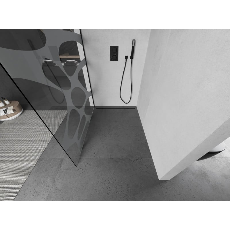 Mexen Kioto paroi de douche Walk-in 130 x 200 cm, vague blanche 8 mm, noire - 800-130-101-70-97