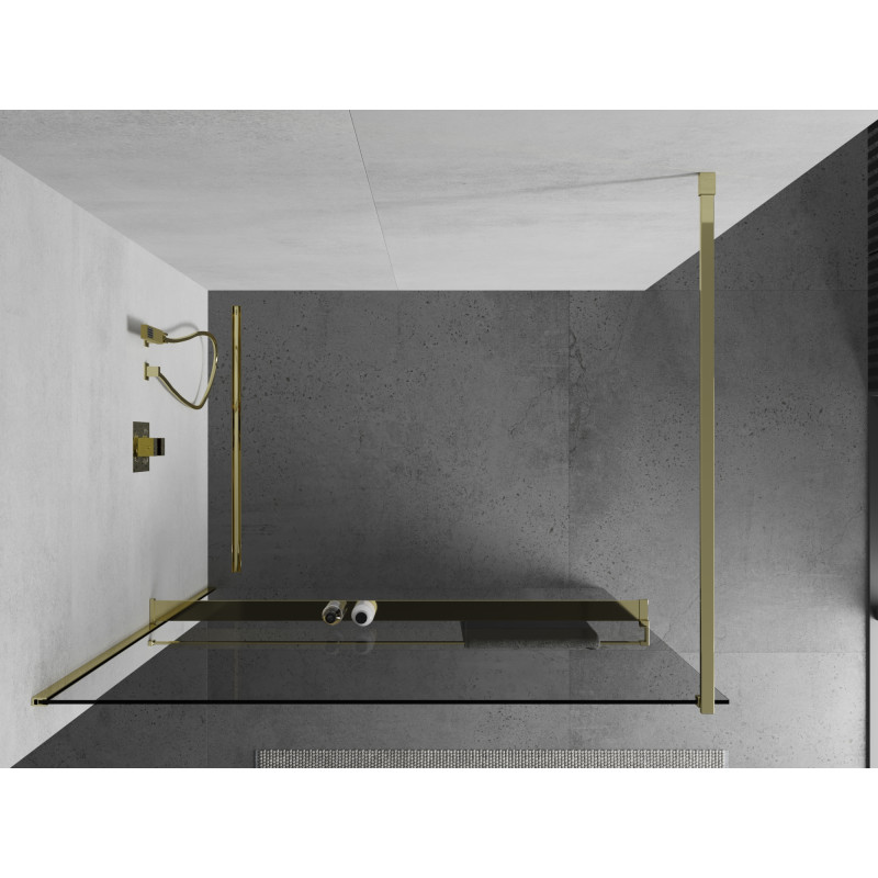 Mexen Kioto+ paroi de douche avec étagère Walk-in 80 x 200 cm, transparent, dorée - 800-080-121-50-00
