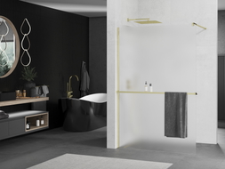 Mexen Kioto+ paroi de douche avec étagère Walk-in 70 x 200 cm, dépoli, or - 800-070-121-50-30