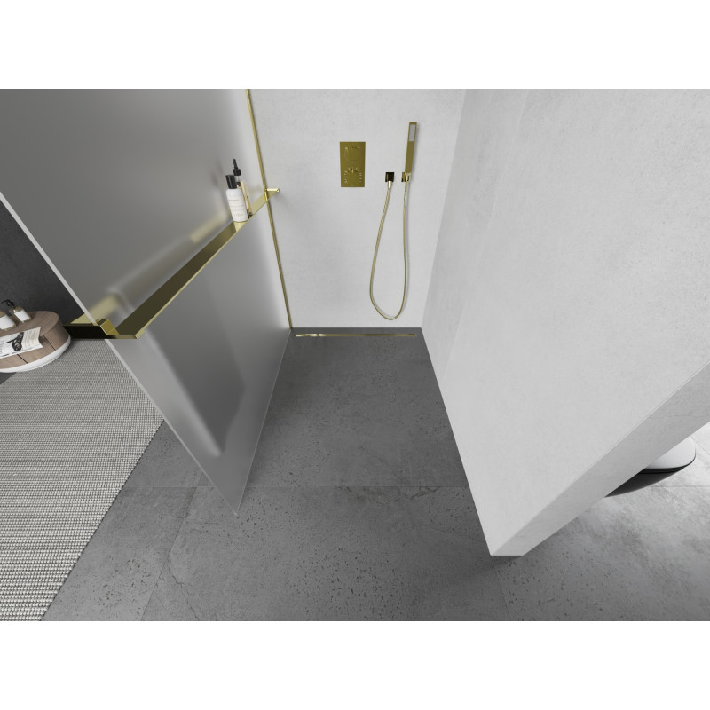 Mexen Kioto+ paroi de douche avec étagère Walk-in 80 x 200 cm, givré, or - 800-080-121-50-30