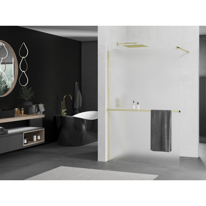 Mexen Kioto+ paroi de douche avec étagère Walk-in 120 x 200 cm, givre, or - 800-120-121-50-30