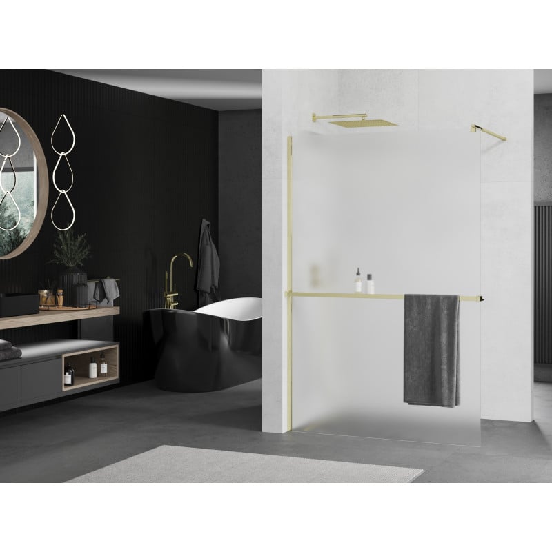 Mexen Kioto+ paroi de douche avec étagère Walk-in 120 x 200 cm, givrée, dorée - 800-120-121-50-30