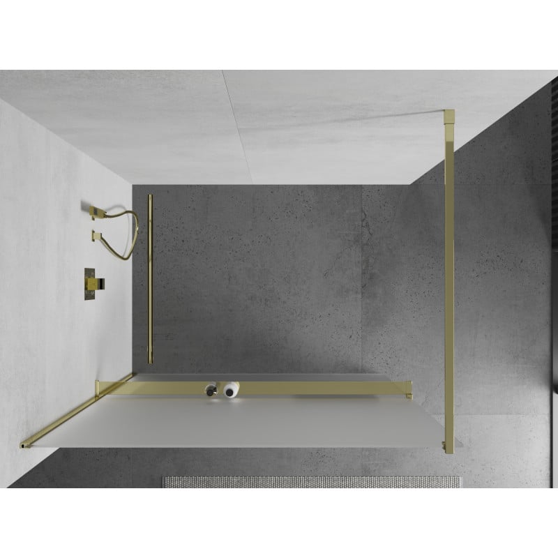 Mexen Kioto+ paroi de douche avec étagère Walk-in 120 x 200 cm, givrée, dorée - 800-120-121-50-30