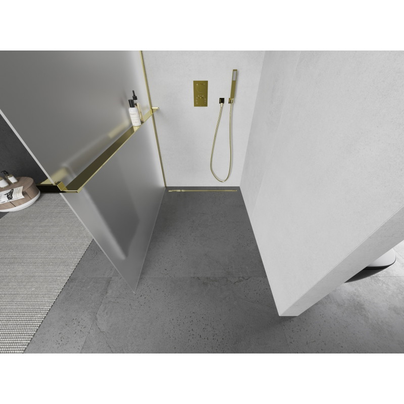 Mexen Kioto+ paroi de douche avec étagère Walk-in 120 x 200 cm, givre, or - 800-120-121-50-30