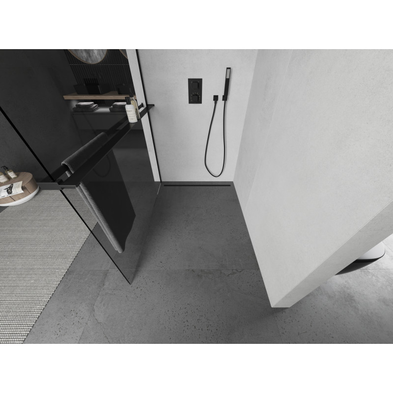 Mexen Kioto+ paroi de douche avec étagère Walk-in 100 x 200 cm, transparent, noir - 800-100-121-70-00