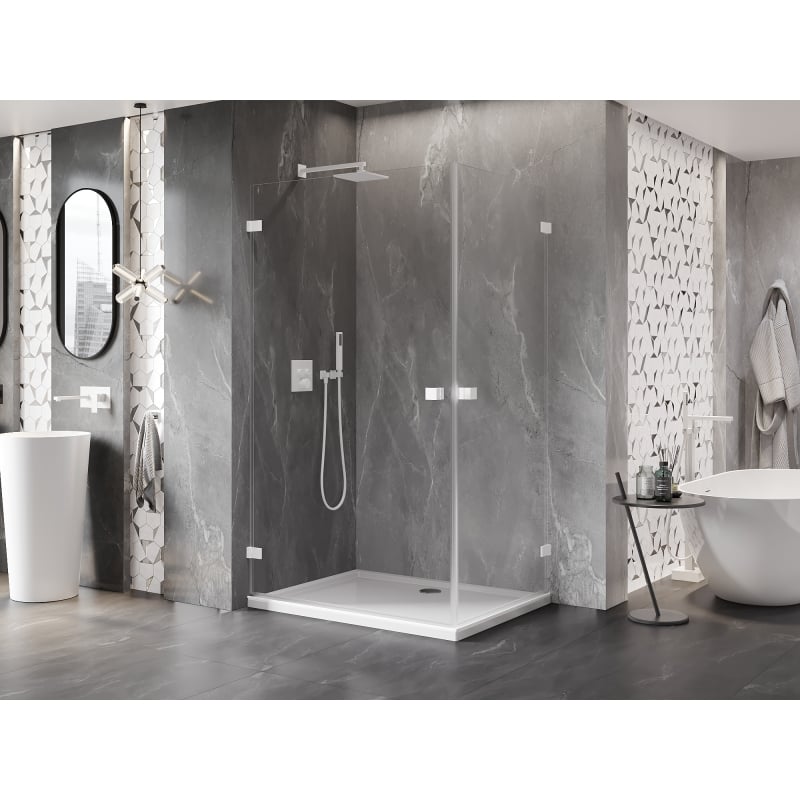 Mexen Lunar-B Duo cabine de douche pivotante 100 x 75 cm, transparent, blanc - 832-100L-075P-20-00