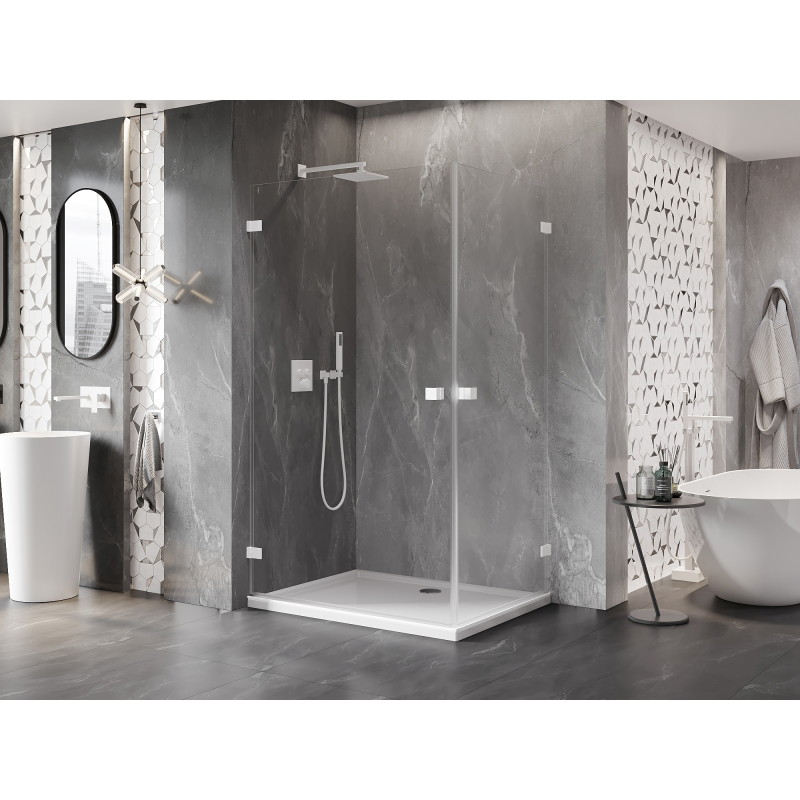 Mexen Lunar-B Duo cabine de douche pivotante 100 x 80 cm, transparent, blanc - 832-100L-080P-20-00