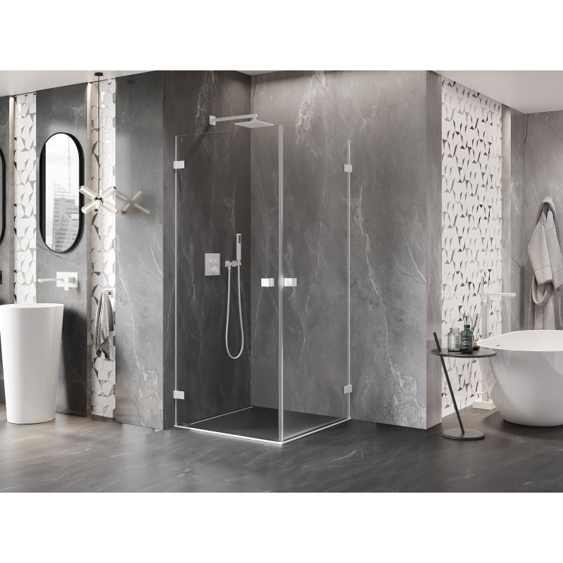 Mexen Lunar-B Duo cabine de douche battante 95 x 95 cm, transparent, blanc - 832-095L-095P-20-00