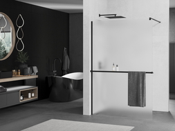 Mexen Kioto+ paroi de douche avec étagère Walk-in 70 x 200 cm, givrée, noire - 800-070-121-70-30