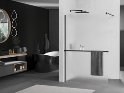 Mexen Kioto+ paroi de douche avec étagère Walk-in 90 x 200 cm, givré, noir - 800-090-121-70-30