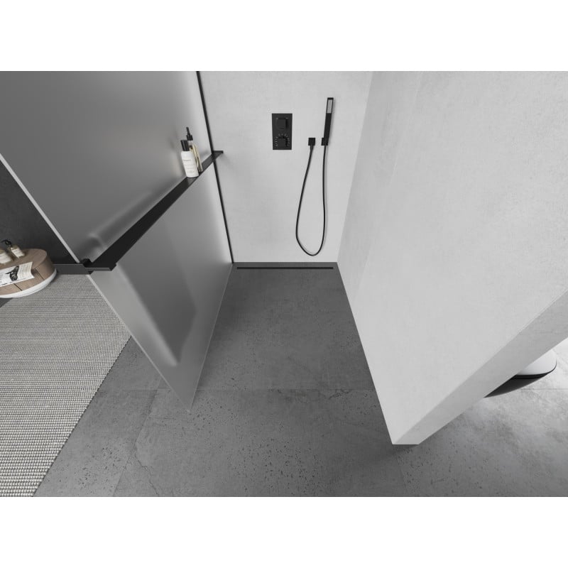 Mexen Kioto+ paroi de douche avec étagère Walk-in 90 x 200 cm, givre, noir - 800-090-121-70-30