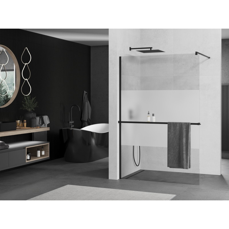 Mexen Kioto+ paroi de douche avec étagère Walk-in 70 x 200 cm, transparent/verre dépoli, noir - 800-070-121-70-35