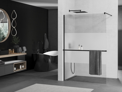 Mexen Kioto+ paroi de douche avec étagère Walk-in 70 x 200 cm, transparent/verre givré, noir - 800-070-121-70-35