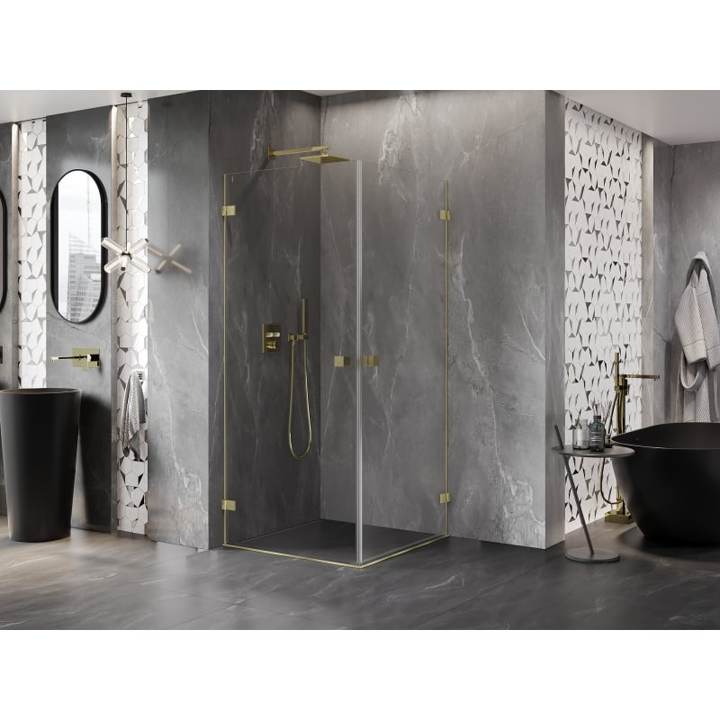 Mexen Lunar-B Duo cabine de douche pivotante 70 x 70 cm, transparent, or brossé - 832-070L-070P-55-00