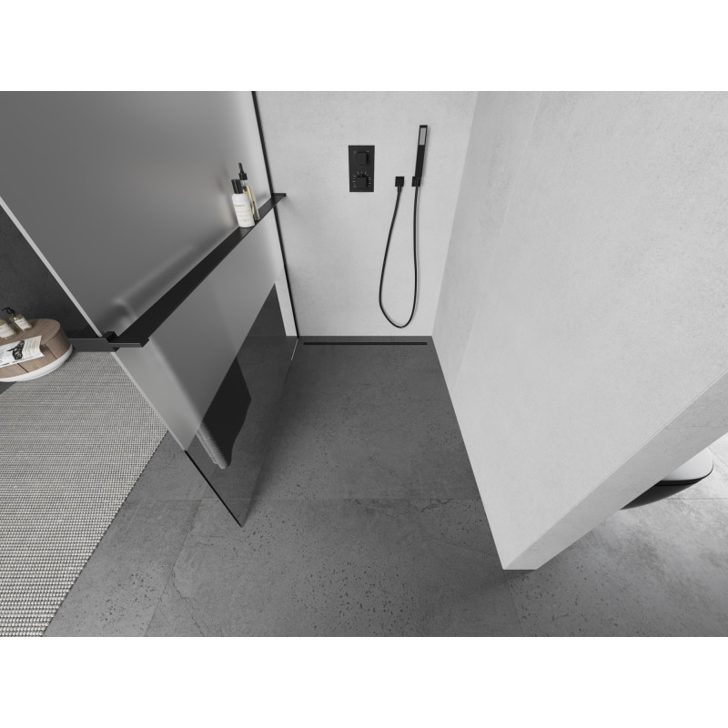 Mexen Kioto+ paroi de douche avec étagère Walk-in 120 x 200 cm, transparent/givre, noir - 800-120-121-70-35