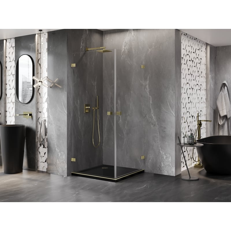 Mexen Lunar-B Duo cabine de douche pivotante 80 x 80 cm, transparent, or brossé - 832-080L-080P-55-00