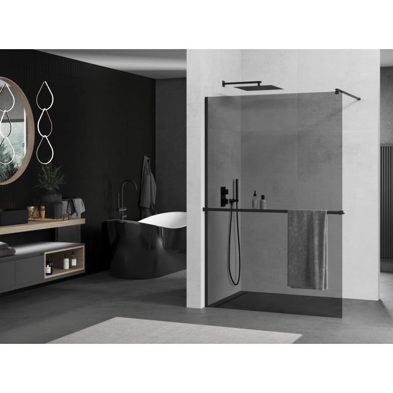 Mexen Kioto+ paroi de douche avec étagère Walk-in 80 x 200 cm, graphite, noir - 800-080-121-70-40