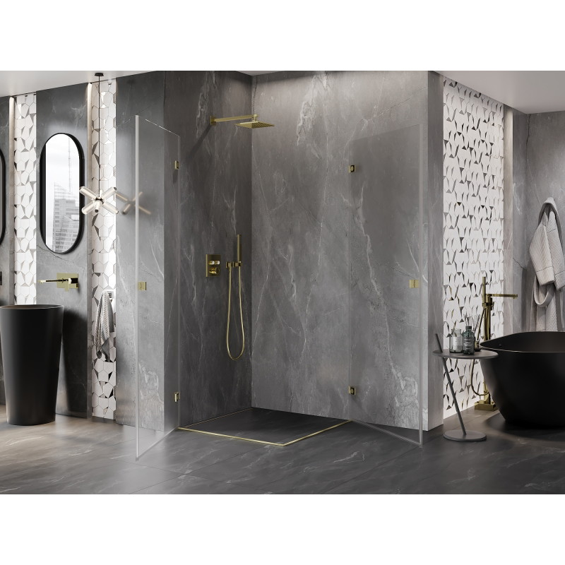 Mexen Lunar-B Duo cabine de douche pivotante 100 x 100 cm, transparente, or brossé - 832-100L-100P-55-00