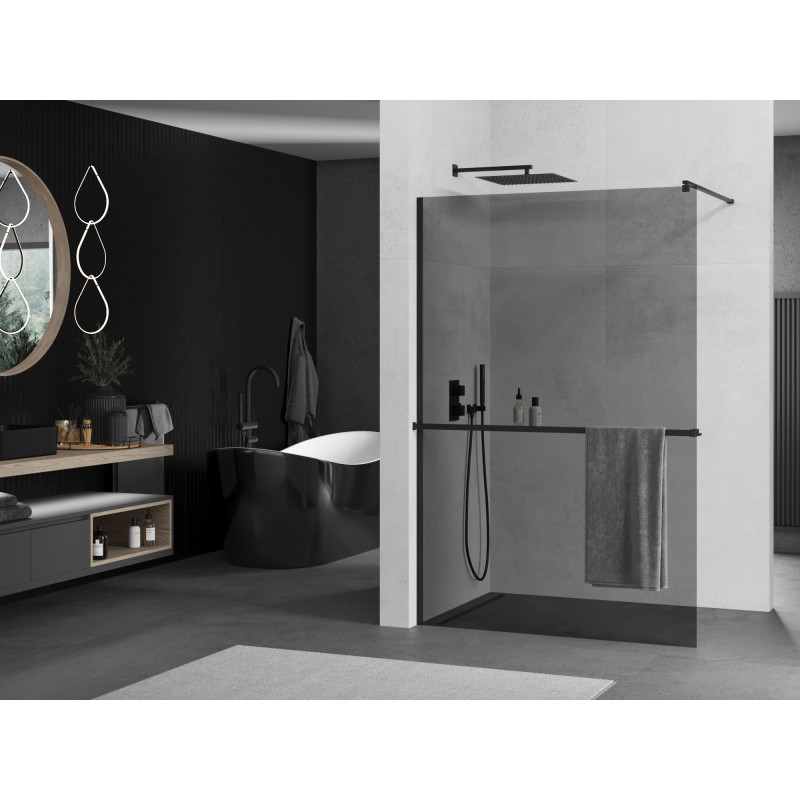 Mexen Kioto+ paroi de douche avec étagère Walk-in 110 x 200 cm, graphite, noire - 800-110-121-70-40