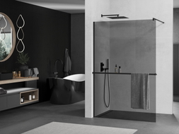 Mexen Kioto+ paroi de douche avec étagère Walk-in 110 x 200 cm, graphite, noire - 800-110-121-70-40