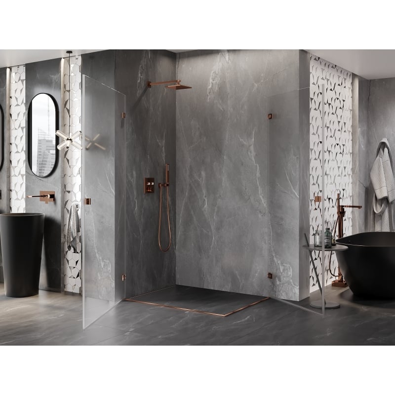 Mexen Lunar-B Duo cabine de douche pivotante 100 x 75 cm, transparent, or rose - 832-100L-075P-60-00